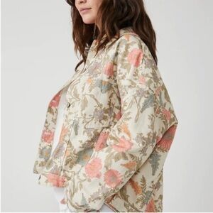 Free People “We The Free” Opal Swing Printed Denim Jacket Floral Ivory Size XS